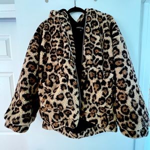 Current Mood big puffy leopard zip up